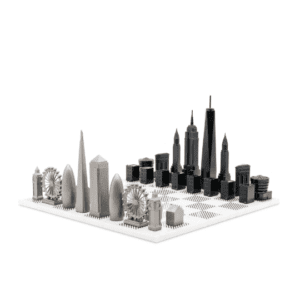Шахматы из акрила «Лондон против Нью-Йорка» на мраморной доске Skyline Chess (38х38 см) - Фото