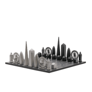 Шахматы из нержавеющей стали «London» с деревянной доской «Карта города» от Skyline Chess (38 х 38 см) - Фото