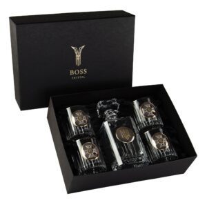 Набір для віскі “МНС” 5 предметів Boss Crystal, графин, 4 келиха, платина, срібло, золото, криш - Фото