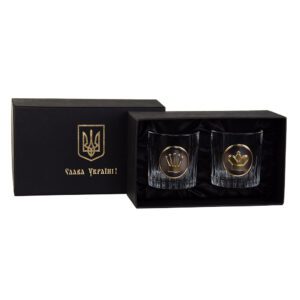 Набір келихів для віскі “ШАХИ”  Boss Crystal, 2 келиха, срібло, золото, чистий кришталь - Фото