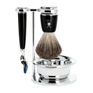 Набор для бритья «RYTMO» бритва под «Gillette® Fusion», помазок из ворса барсука, подставка, металл - Фото